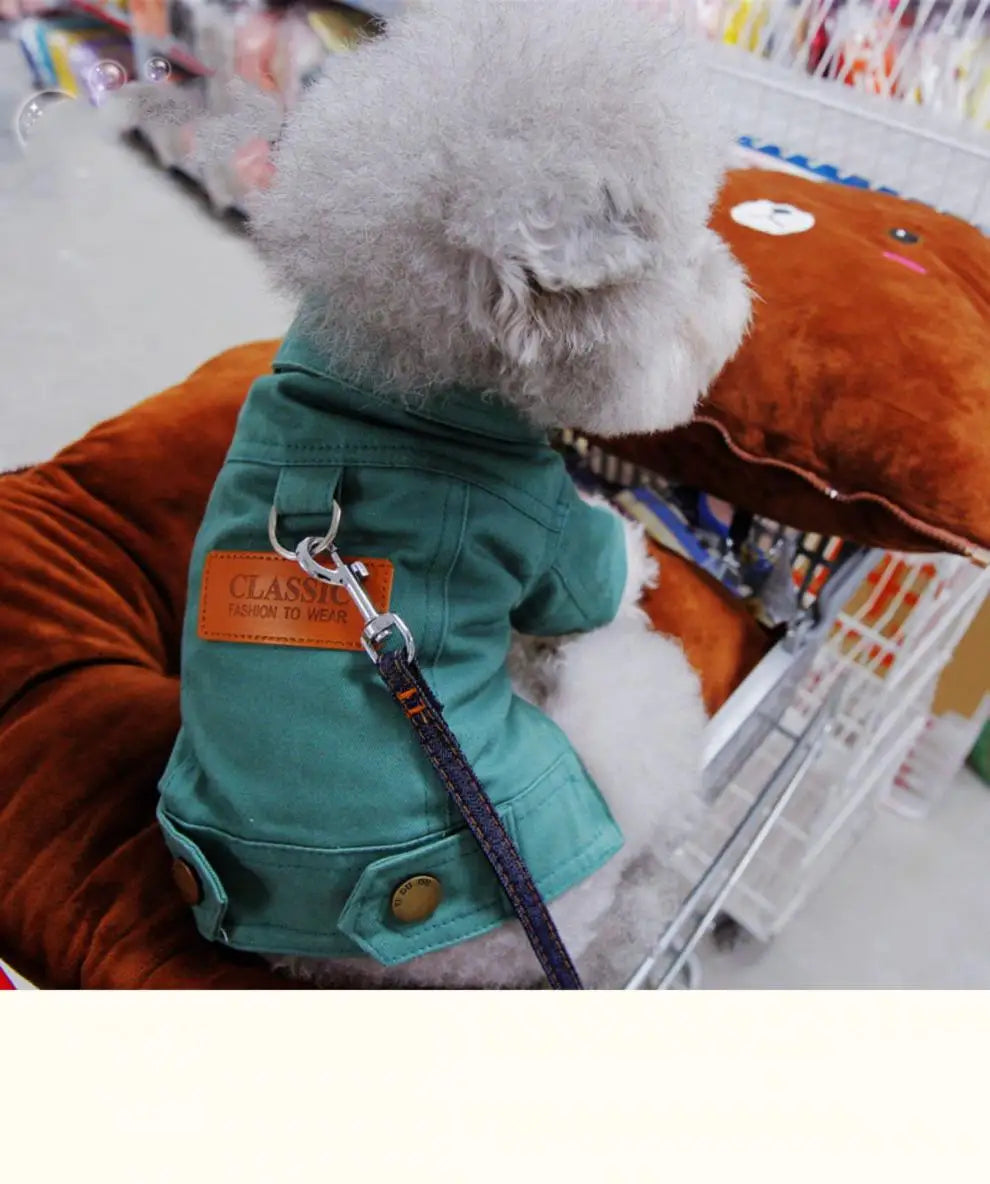 Spring Dog Suit Outfits Denim Coat Clothes with D Leash Ring for Small Medium Dogs Puppies Pet Color Jean small Dog Costume
