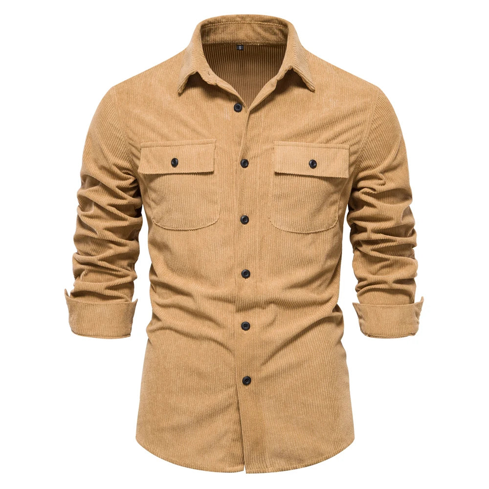 Thicken Autumn Men Shirt Solid Colour Business Casual Corduroy Shirt With Pocket for Men