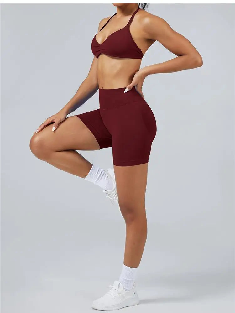 Seamless High Support Impact Yoga Bra Women Strappy Sport Bra Thin Strap Halter Workout Tank Fitness Top Gym Wear