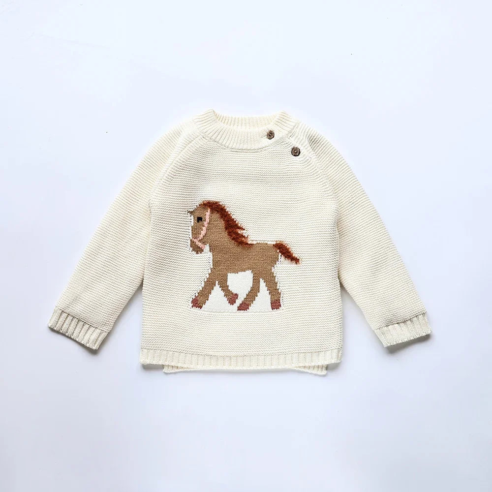 Winter New Cartoon Kids Baby Sweaters Fur Lining Kids Knitwear Fleece Boys Girls Pullover Coat 1-6Y Unisex