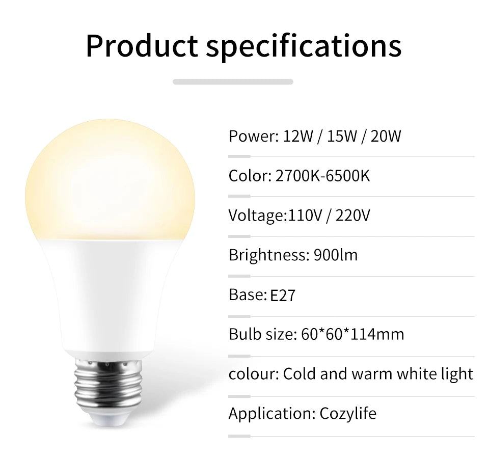 110V 220V E27 WiFi Smart LED-lampen 20W 15W 12W LED-lamp Dimbaar APP-spraakbediening Ondersteuning Alexa Google Home Home Lighting