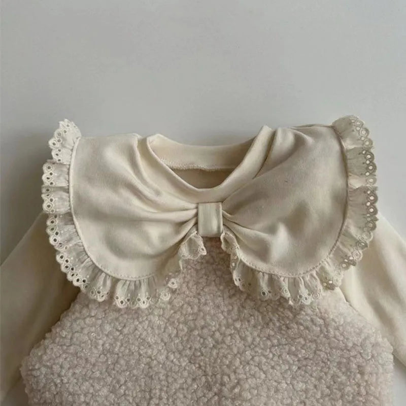 Herfst Baby Kant Bottoming Shirt Peuter Schattig Bloem Strik Kraag Basis Shirt Baby Dunne Lange Mouwen Meisjes Tops 1-3Y Meisjes