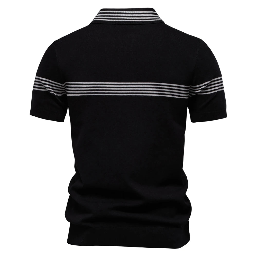 2025 Men's Slim Fit Solid & Striped Business Casual Polo Shirts Breathable Short Sleeve Comfort Top for Office and Social Wears