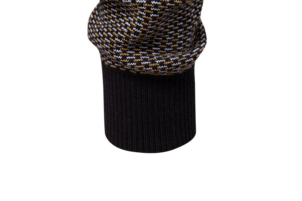Men's Classic Striped Knitwear Cotton Blend Sweater Mock Neck Warm Thickened Luxury Winter Male Sweaters