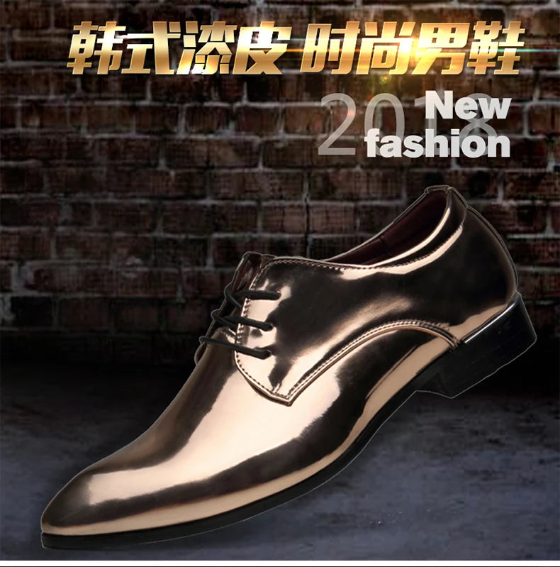 Italy Men Wedding Groom Formal Dress Evening Shoes Pointed Toe Male Gold Blue Red Party Oxfords Shoes