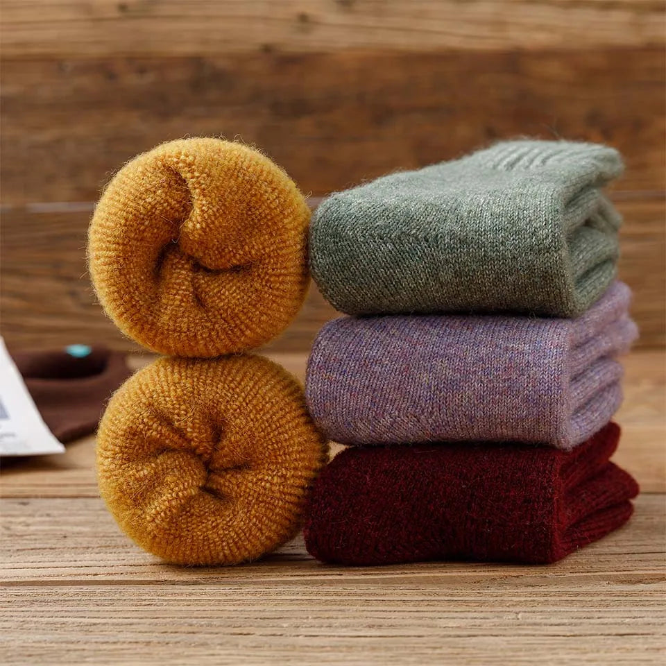 5 paar dikke, warme wintersokken van merinowol voor dames, Harajuku, retro, koudebestendig, modieus, casual, effen, kasjmier, damessokken
