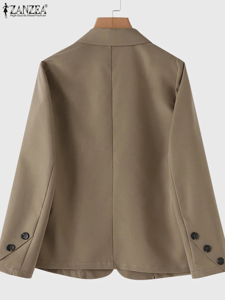 Women's Casual Blazer Elegant Office Lady Long Sleeve Lapel Neck Suit Jackets 2025 Korean Fashion Solid Commute Outerwear