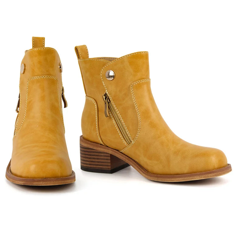 Women Round Toe Side Zipper Ankle Boots Gothic Heeled Conciser Winter Combat Boots