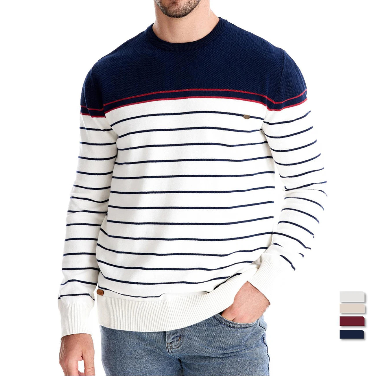 Men's O-neck Cotton Pullover Sweater Striped Casual Autumn and Winter High Quality Knitted Sweaters for Men