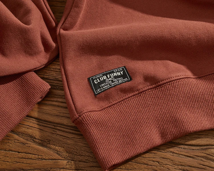 Herfst Nieuwe Amerikaanse Retro 450g Dikke Fluwelen Motorfiets Bedrukte Sweatshirts Heren Eenvoudige Gewassen Jeugd Casual Pullover Sportkleding