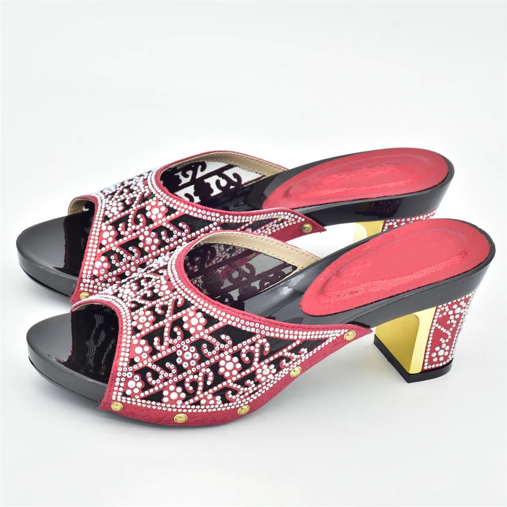 Women's Dress Shoes Open Toe Slip on Wedding Shoes Decorated with Rhinestone Pumps Women Shoes High Heels Pumps