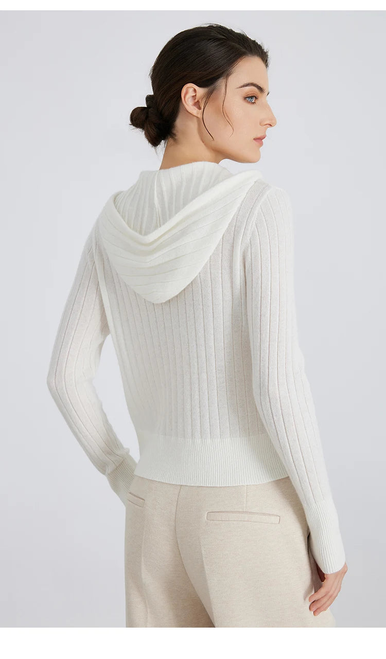 Women's High-Quality Winter Luxury Brand Long-Sleeved Hooded Cardigan & Knitted Sweater With 94% Cashmere For Ladies