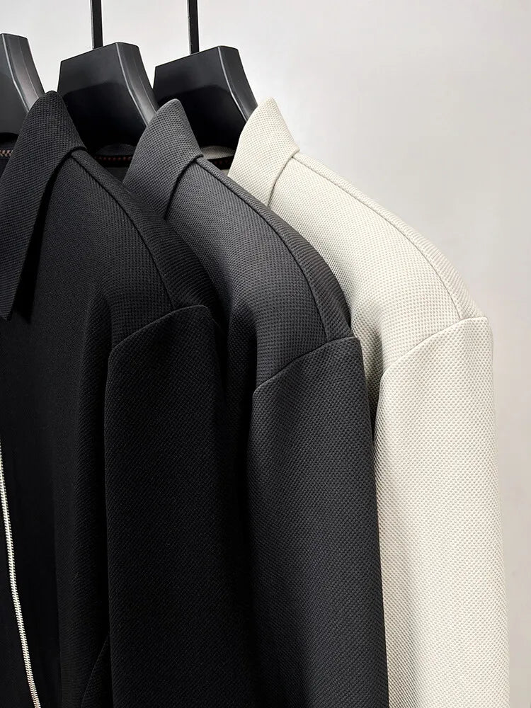 Men's Solid Colour Business Casual Autumn and Winter Jacket, Suitable For Daily Commuting, Stretchy Knitted Zip-Up Male Cardigan