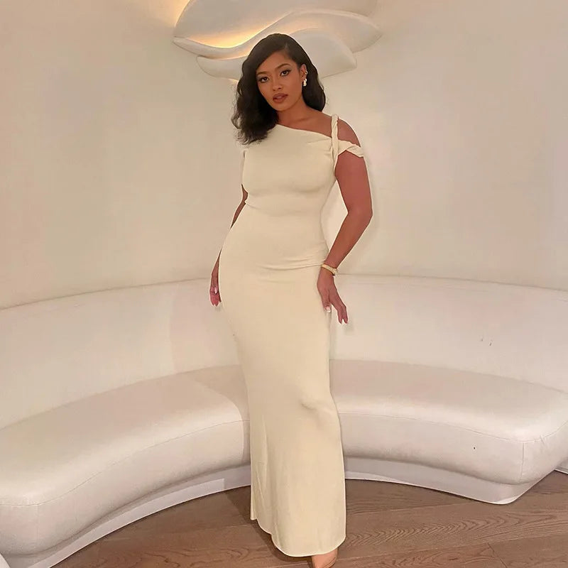 Smooth Bandage Dress Woman Summer Sexy Irregular Solid Sheath Chic Stretch Body-Shape Birthday Party Elegant Bodycon