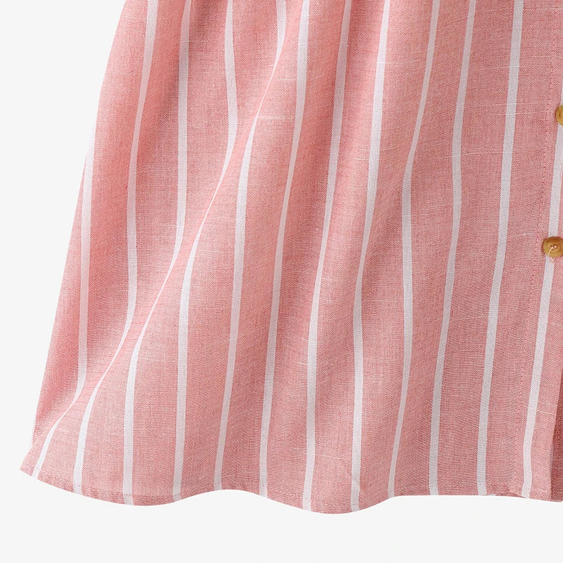 Women Striped Shirt Dress Elegant Lapel Neck 3/4 Sleeve A-line Midi Dresses 2025 Summer Tie-Waist Robes Femme Vestidos