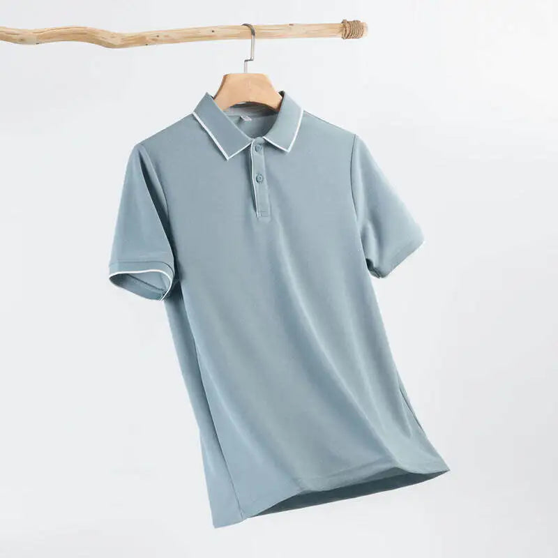 Men's Business Casual Polo Shirt With White Trim Short Sleeve, Classic Collar Design, Breathable, & Male Stylish T-Shirt