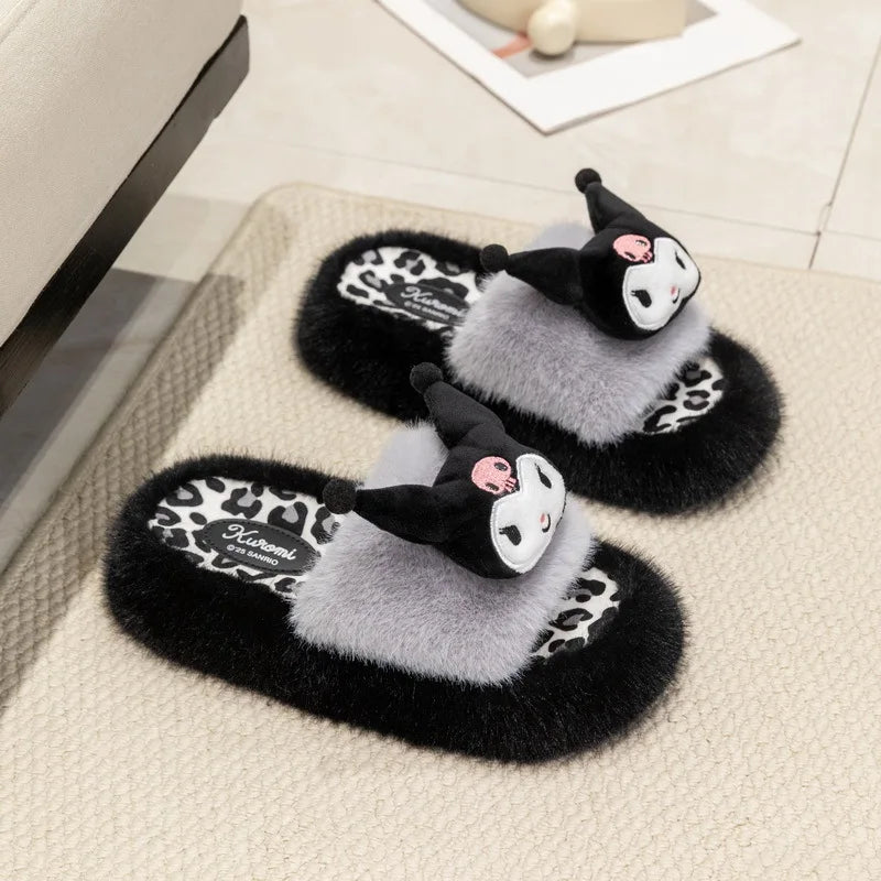 Kids' Slippers House Shoes Cartoon Hello Kitty Open Toe Winter Shoes Warm Anti-Slip Shoes For Girls Size 36-41