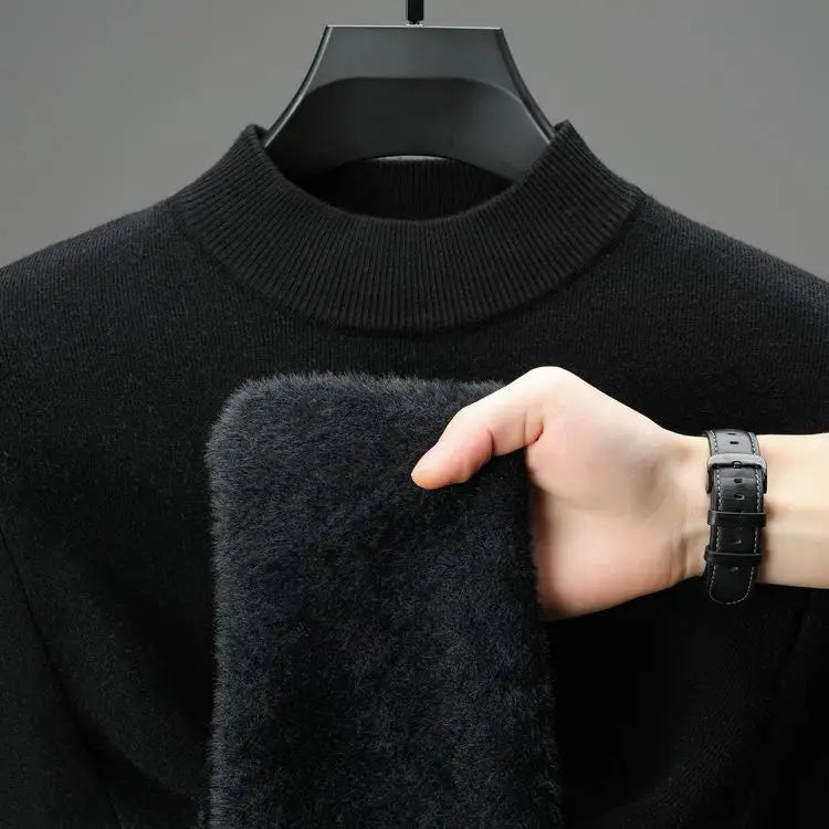 Men's Daily Warm Sweater, Fleece-Lined Vintage Half Turtleneck Pullover Male Sweater Size M-4XL