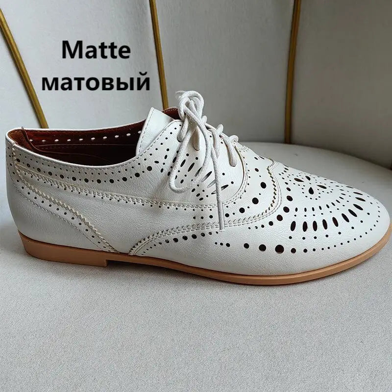 Women Round Toe Hollow Lace-up Loafers Flats Shoes Daily Elegant Flats