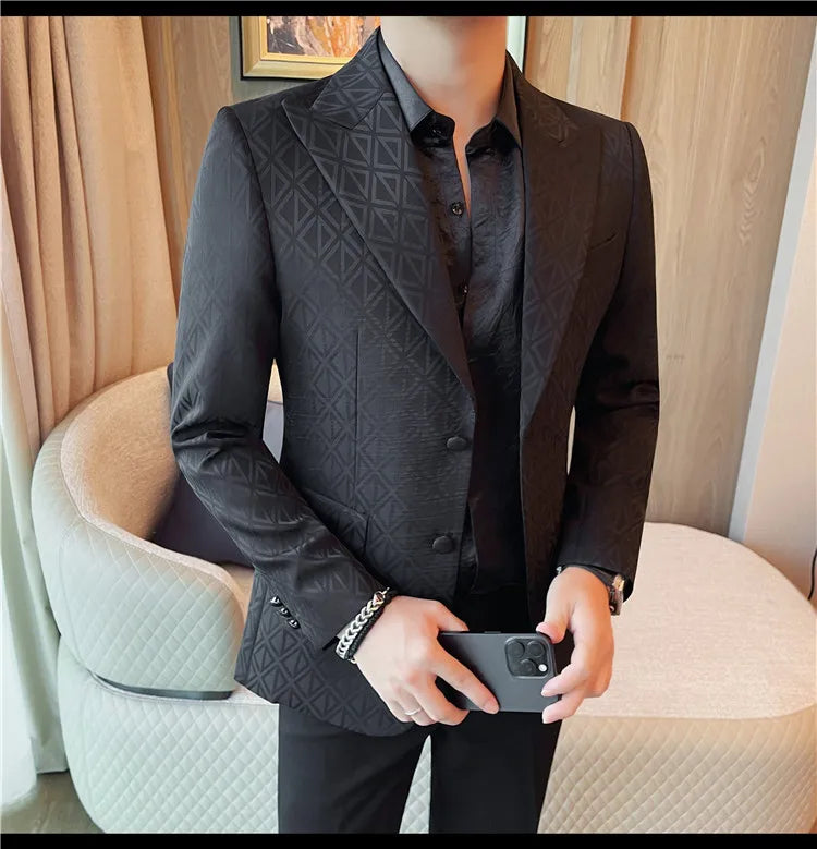 Men's Floral Print Blazer Jacket - Slim Fit Single-Breasted Business Casual Style Autumn Winter Formal Male Coat