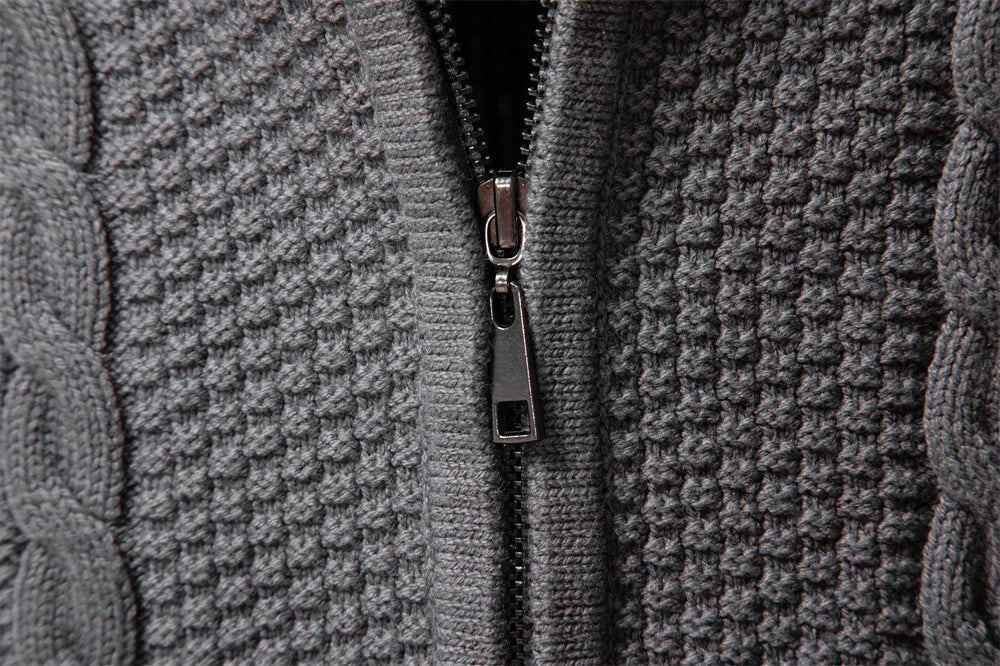 Men's Classic Zip-Up Jacket Cotton Solid Colour Fleece Lined Winter Warm Outdoor Sports Luxury Casual Male Outerwear