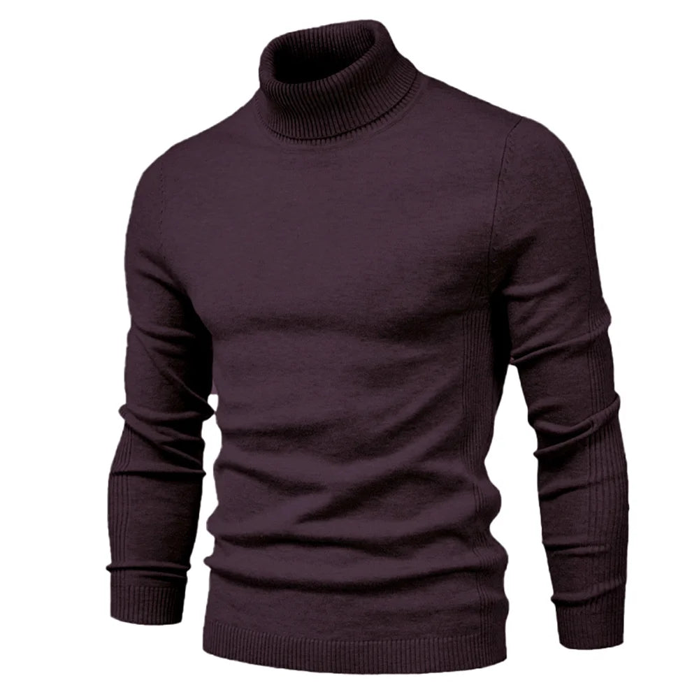 Winter Men's Turtleneck Sweater Casual Solid Colour Warm Pullover High Quality Slim Neck Long Sleeve Sweater For Men