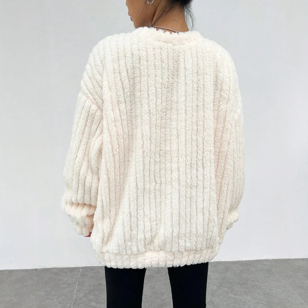 Women's Pullover Autumn Winter Simple Comfortable Plain Fleecing Drop-Shoulder Sleeve Crew Neck Daily Pullover