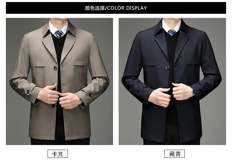Men's Autumn & Winter Jacket, Clothing Trench Coat, Lapel Single Breasted Straight Business Casual, Male Youth Popular Style