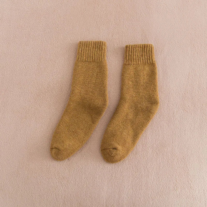 5 paar dikke, warme effen wollen sokken voor dames in de winter, harajuku, retro, koudebestendig, modieus en casual, kasjmier.