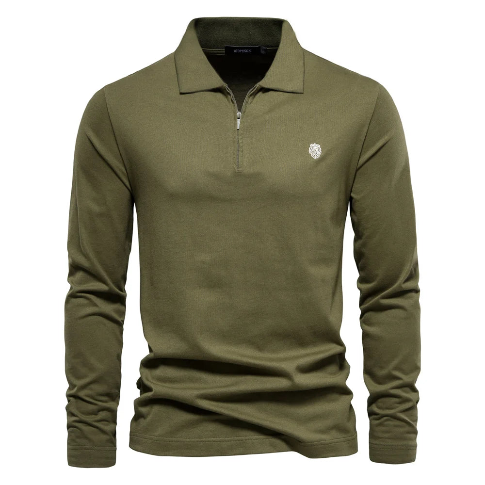 Men's Long Sleeve Polo Shirts 100% Cotton Solid Colour Casual Polo Shirts Spring Autumn Basic Polos For Men