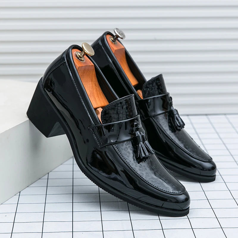 Height Increasing Male Formal Dress Shoes High Heel Men Popular Wedding Oxfords Black Silver Adult Leisure Casual Shoes
