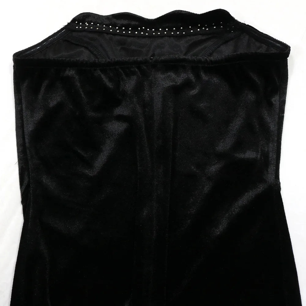 Women's Sexy Solid Color Backless Sleeveless Rhinestone Decor Velvet Bandeau Party Dress