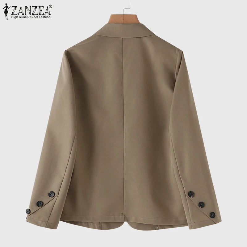 Women's Casual Blazer Elegant Office Lady Long Sleeve Lapel Neck Suit Jackets 2025 Korean Fashion Solid Commute Outerwear