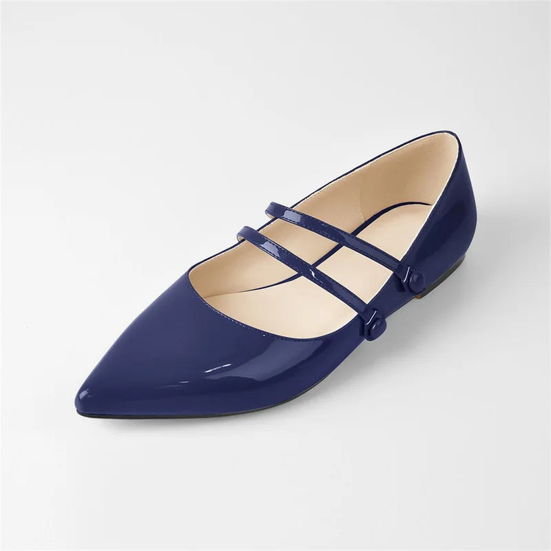 Pointed Toe Women Mary Jane Double Strap Retro Elegant Big Size Daily Flats Pumps