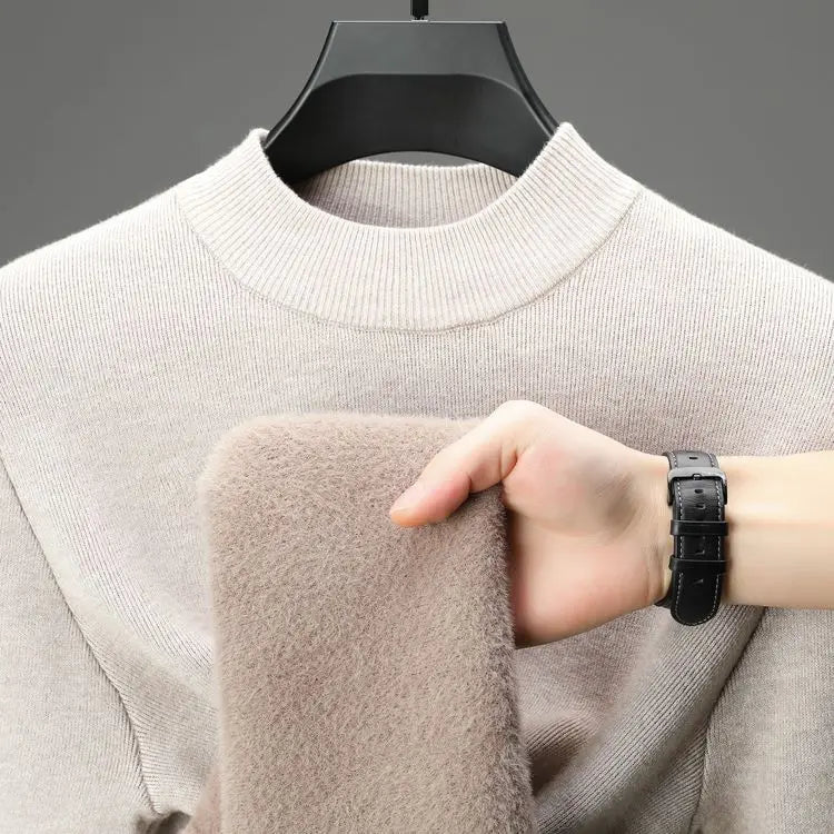 Men's Daily Warm Sweater, Fleece-Lined Vintage Half Turtleneck Pullover Male Sweater Size M-4XL