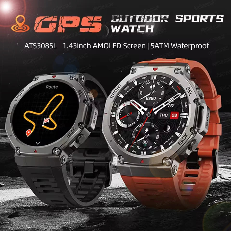 2025 New Outdoor Military Smart Watch Men GPS Track Waterproof Swim Health Monitor Compass GPS Sport Fitness Smart Watch Bracelet