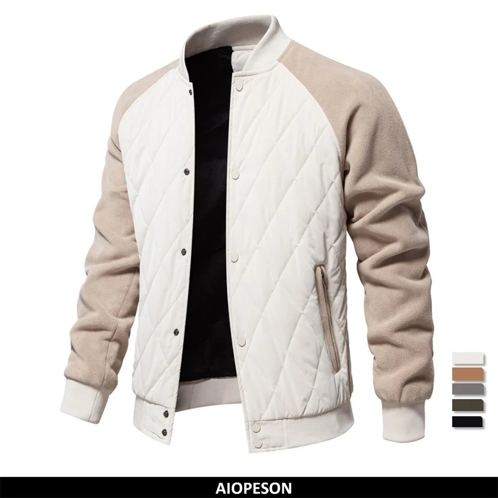 Men's Patchwork Thick Fleece Lined Baseball Bomber Jacket Winter Warm Outwear Jackets Coats for Men