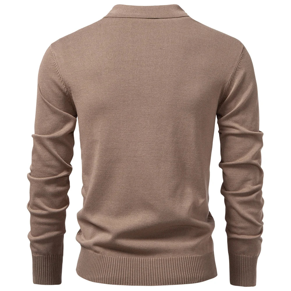 Men's Premium Solid Colour Polo Slim Fit Henley Long Sleeve Luxury Textured Fabric Business Casual Male Polo Shirts