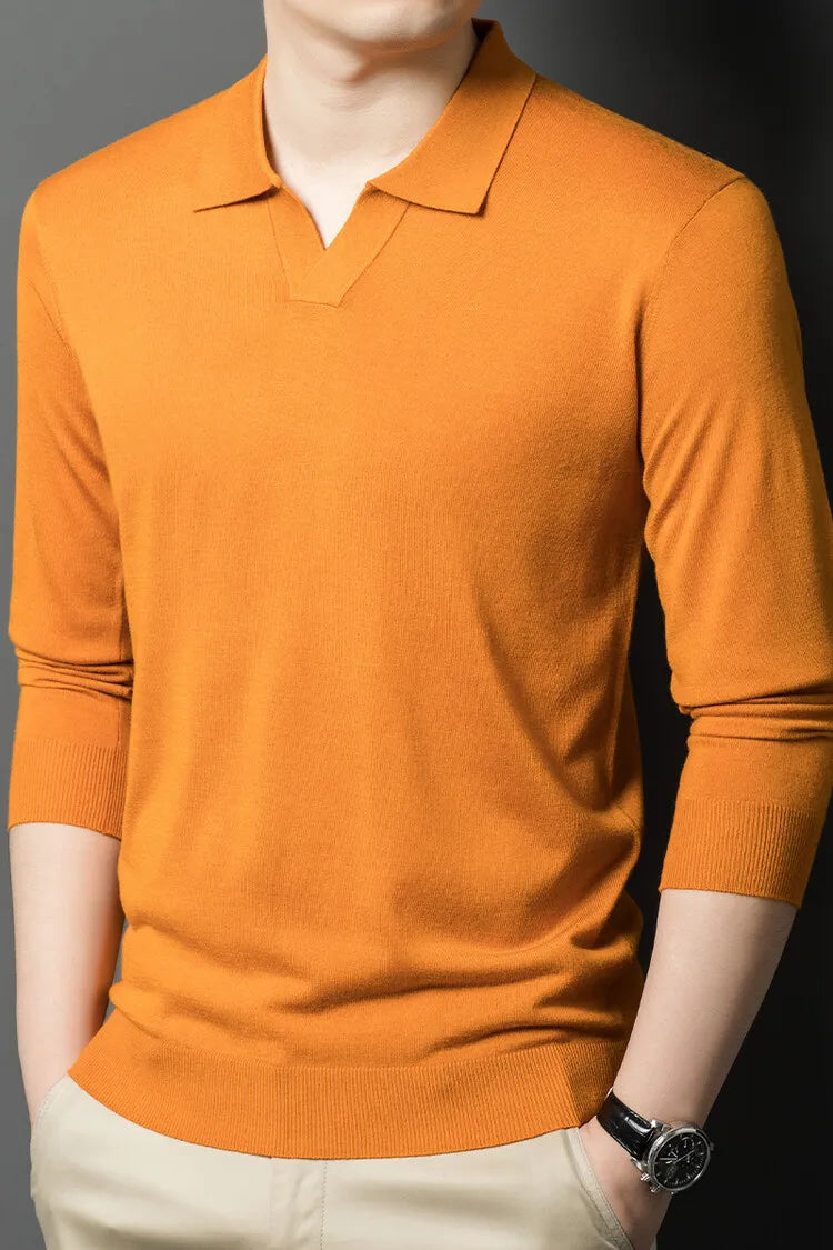 Men's Pullover Sweater With V-Neck, Business Casual Warm Polo, Male High Quality Cashmere Sweater