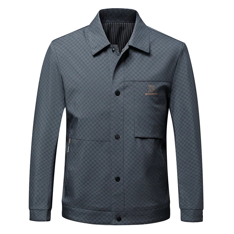 Men's Business Jacket, Dark Pattern Dark Plaid Lapel Formal Men's Outerwear.