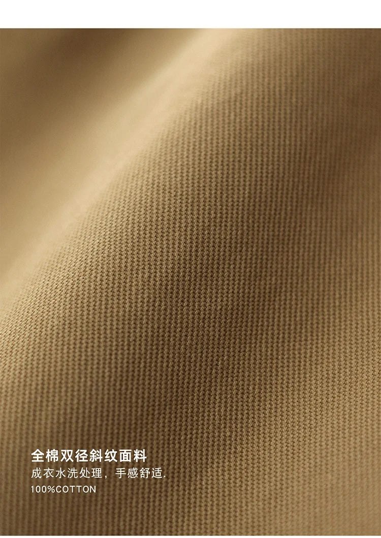 Spring Autumn New American Retro Twill Amekaji Chino Cargo Pants Men's Simple 100% Cotton Washed Straight Casual Trousers