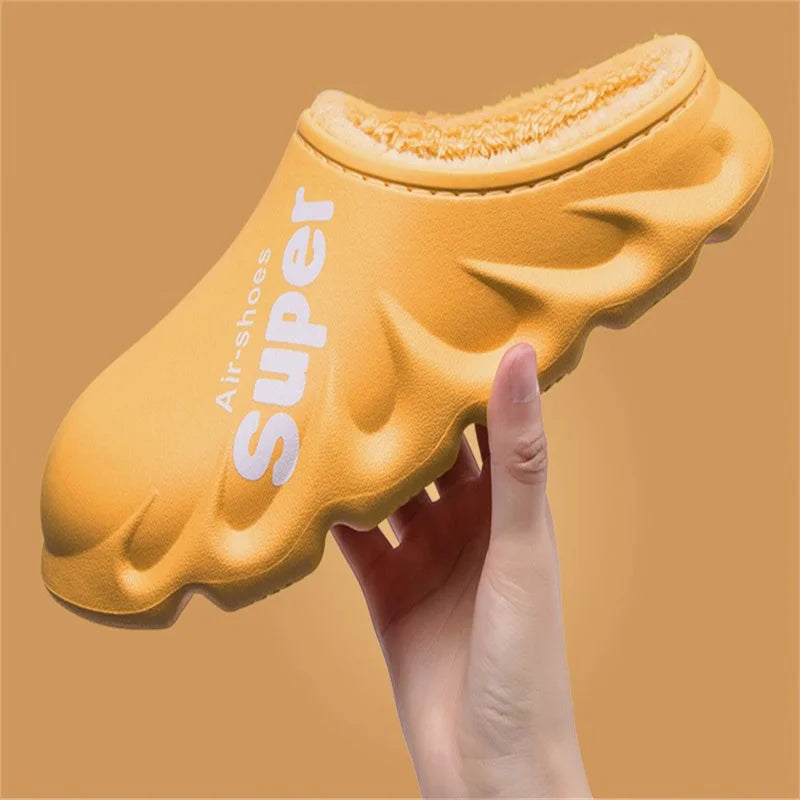 Unisex Winter Warm Cotton Slippers Indoor and Outdoor Waterproof Walking Shoes Fluffy Non-Slip Sandals For Women & Men