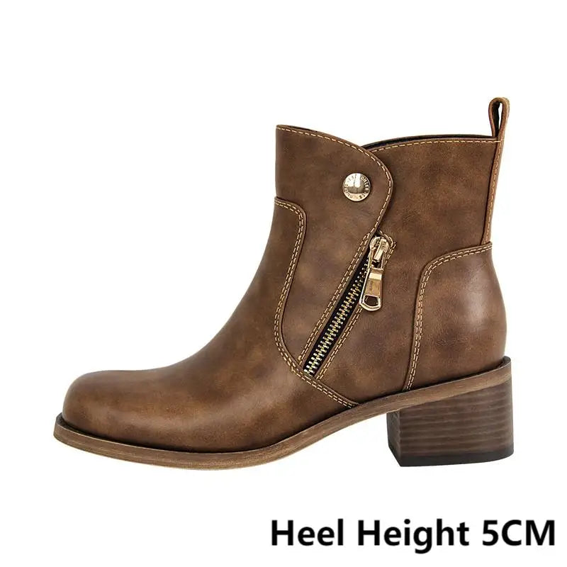 Women Round Toe Side Zipper Ankle Boots Gothic Heeled Conciser Winter Combat Boots