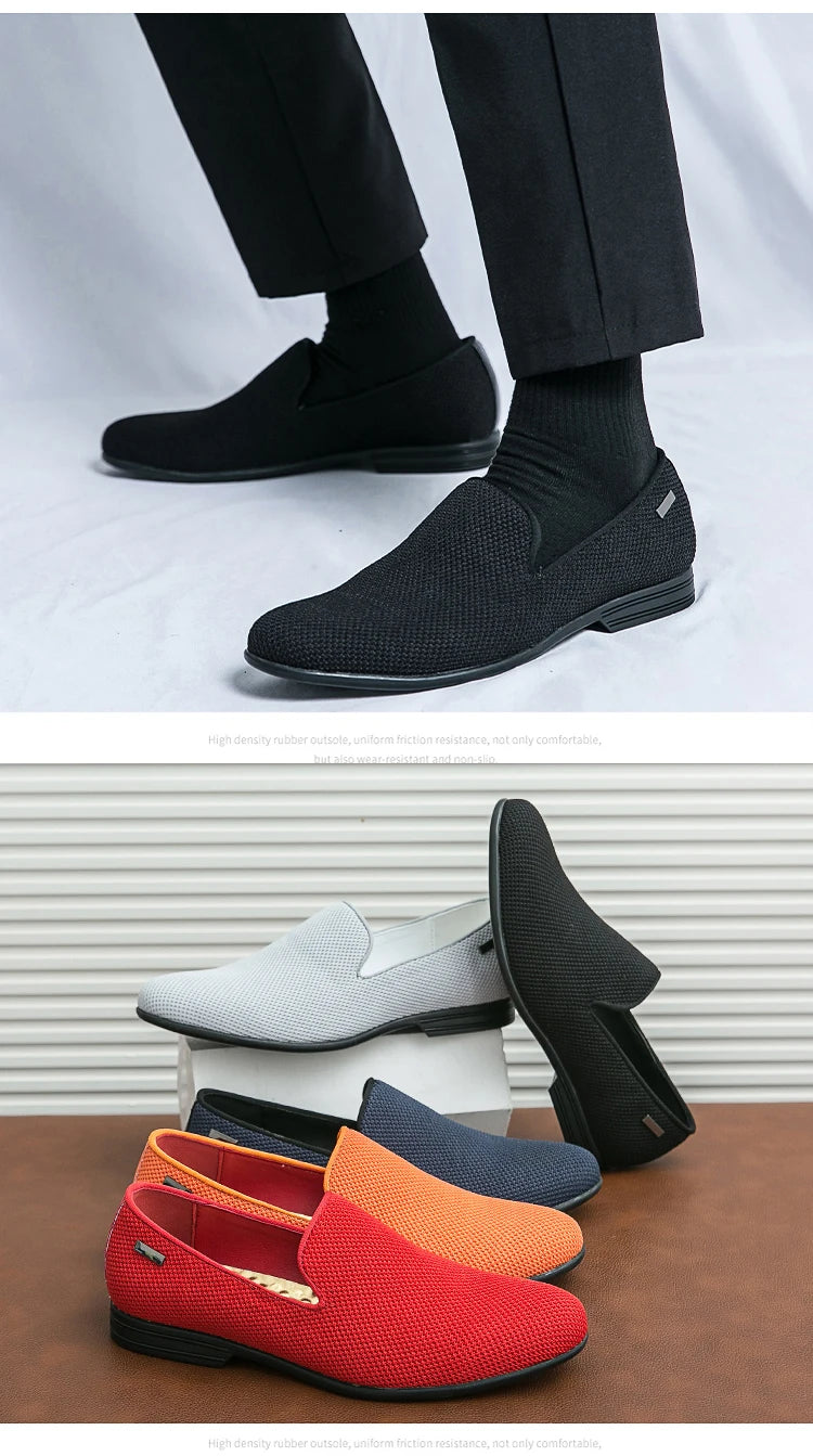 Breathable Mesh Formal Dress Oxfords Shoes for Men Orange Red Male Fashion Casual Loafers England Gentleman Style Shoes