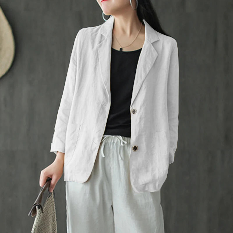 Elegant Solid Blazer Women Autumn Overcoats Casual Long Sleeve Single Button Coats Female Lapel Outwears Oversized