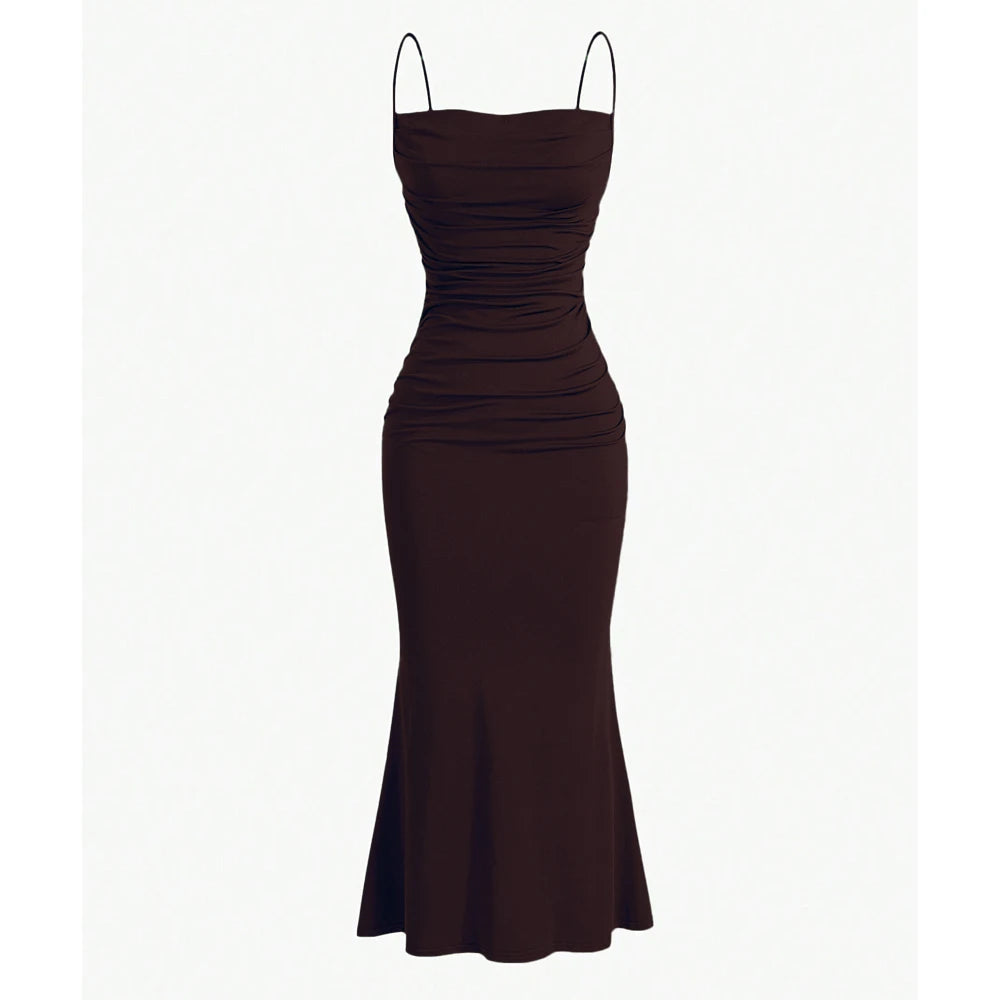 Women's Party Dresses Maxi Spaghetti Strap Elegant Slim Evening Wedding Guest Multi-Colour Summer Milkmaid Dresses