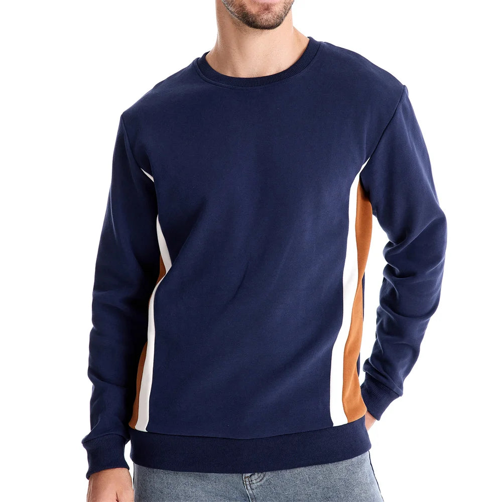 Men's Patchwork Cotton-Blend Crew Neck Sweatshirts Fashion Casual Sport Round-Neck Pullover Sweatshirt for Men