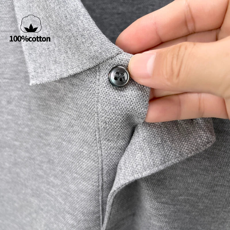 Men's 100% Cotton Polo Shirt, Four Seasons Universal Leisure Long Sleeve, Breathable Lapels T-shirt, Perfect and Durable for Golf Sports