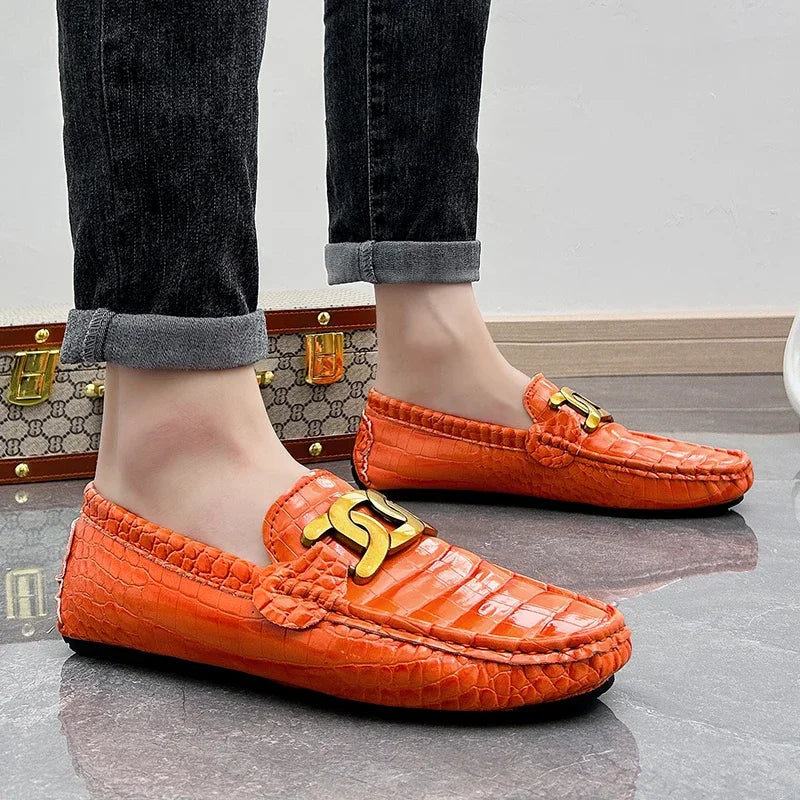 New Luxury Orange Casual Moccasins Shoes for Men Plus Size 38-48 Male Business Formal Dress Loafers England Gentleman Shoes