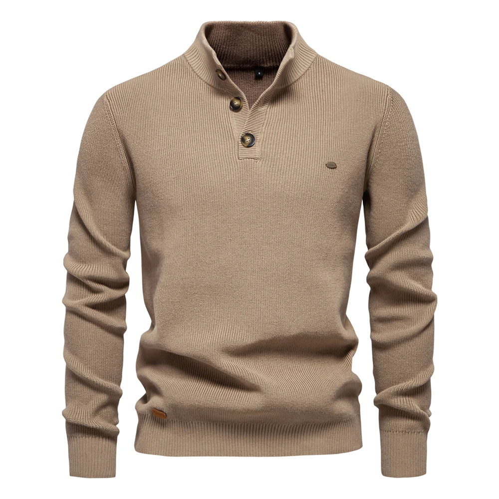 Men's Autumn Quarter Zipper Mock Neck Pullover Sweaters For Men Quality Warm Winter Cotton Knitted Men's Sweaters